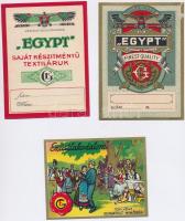 Egypt, díszes textil reklámcímke szép állapotban, 3db, cca 11x8cm