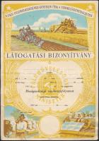 1951 Mezőgazdasági vándortanfolyam látogatási bizonyítvány, kitöltetlen. Hátoldalán ismeretlen számadási műveletek, tollal.