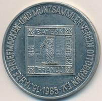 NSZK / Ottobrunn 1985. "15 éves az Ottobrunni Bélyeg- és Éremgyűjtő Egyesület" fém emlékér...