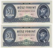 1975. 20Ft (2x) kis ugrású sorszámokkal T:II+ Csak egyszer hajtva, törve nem!