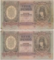 1943. 1000P (2x) közeli sorszámúak T:II folt, kis sarokhiány