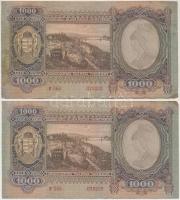 1943. 1000P (2x) közeli sorszámúak T:II folt, kis sarokhiány
