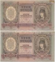 1943. 1000P (2x) közeli sorszámúak T:I-,II hajtatlanok, folt