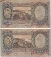 1943. 1000P (2x) közeli sorszámúak T:I-,II hajtatlanok, folt
