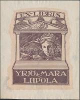 Örkény István (1886-1949): Ex libris Yrjö és Mara Liipola finn szobrász részére, klisé, papír, 10x8cm