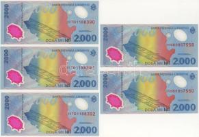 Románia 1999. 2000L (5x) "Napfogyatkozás" 3x egymásutáni + 2x kis ugrású sorozatszámokkal T:I,I-