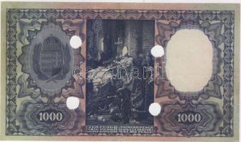 1927. 1000P 4 lyukkal (érvénytelenített) T:kis mértékben restaurált, alsó szél egyenetlenül vágva RR...