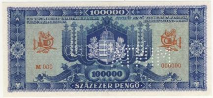 1945. 100.000P "kék" minta perforációval "000"-ás T:kissé restaurálva, egyébként...