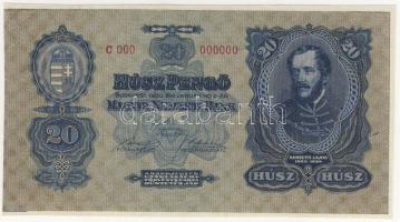 1930. 20P Kötelespéldány! 000-ás + vágási hiba, illesztőkereszt, fehér szegély, alapnyomat elcsúszása festéknyomok! T:I R!