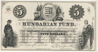 Emigrációs "Kossuth bankó" 1852. 5$ piros számozás T:I