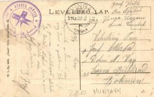 Vinga, piactér, templom, a hátoldalon a Magyar Vöröskereszt Egylet pecsétjével / market square, chur...