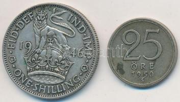 Vegyes: Nagy-Britannia 1946. 1Sh Ag "VI. György" + Svédország 1950TS 25ö Ag T:2,2-
Mixed:...