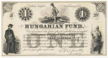 Emigrációs "Kossuth bankók" 1852. 1$ New York B sorozat, nincs számozás T:I