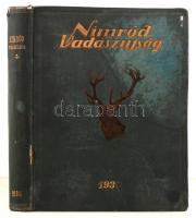 1930 Bp., A Nimród Vadászújság XVIII. évfolyamának összes száma egybekötve. Teljes évfolyam, 36 számmal. 628 p. Kiadói kopottas aranyozott egészvászon- kötésben. A kötéstábla egy kis része ázástól elszíneződött. felpúposodott, azonban a lapokat ez kevéssé érte. Gerincen apró sérülés.