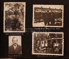 cca 1930-1941 Családi fotóalbum, benne érdekes képekkel lovaglásról, teniszezésről, túrázásról(Budapest, Visegrád, Balatonfüred), feliratozva, főként 6x9 cm-es méretben