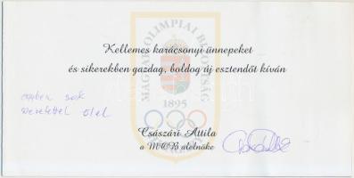 Császári Attila, a Magyar Olimpiai Bizottság alelnökének aláírása karácsonyi üdvölőlapon