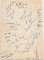 1969 Az öttusa világbajnokságon résztvevő versenyzők, köztük Balczó András(1938-) olimpiai bajnok aláírása papírkapon(Scott Taylor, Richard Phelps, Kelemen Péter, stb.)