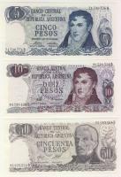 Argentína 1973-76. 5P,10P,50P,100P,500P T:I,I- + 1985-89. 1A,5A,10A,50A,100A T:I