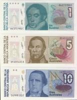 Argentína 1973-76. 5P,10P,50P,100P,500P T:I,I- + 1985-89. 1A,5A,10A,50A,100A T:I