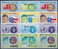 Rotary International Organizations anniversaries set in coupon stripes of 3, Rotary Nemzetközi Szervezetek évfordulói sor szelvényes hármascsíkokban