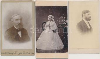 cca 10860-1880 Mégay zalatnai gyógyszerészt és családtagjait ábrázoló 3 db keményhátú fotó, 11x7 cm