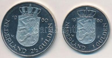 Hollandia 1980. 1G Ni + 2 1/2G Ni "Az új királynő felavatása" T:PP felületi karc, ujjlenyo...