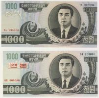 Észak-Korea 2002. 1000W (2x), az egyik "Specimen" fny-sal, 000-ás sorozatszámmal T:I