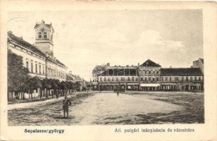 Sepsiszentgyörgy, Sfantu Gheorghe; Állami polgári leányiskola és városháza, Bükfalvi István üzlete, kiadja Benkő Mór / girls school, town hall, shop (EB)