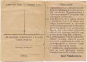 1946. 100.000AP nem kamatozó Pénztárjegy "Másra Át Nem Ruházható" T:III-