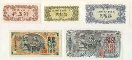 Észak-Korea 1947. 1Ch-100W 7klf bankjegy, teljes sor T:I