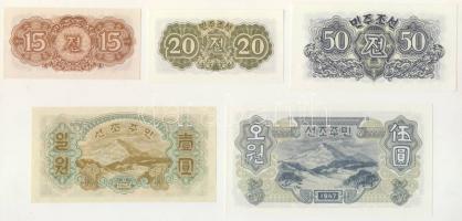 Észak-Korea 1947. 1Ch-100W 7klf bankjegy, teljes sor T:I