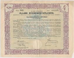 1941. "4%-kal kamatozó Állami Nyereménykölcsön" államadóssági kötvény 1/4 részkötvénye 50P-ről (4x), egyik szelvényekkel T:III