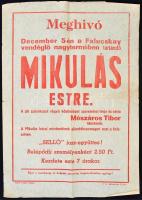 cca 1949 Meghívó a gyömrői Falucskay vendéglő "Mikulás" estjére. A "Télapó" megnevezés csak 1950-től elterjedt (propagált). 42x30 cm.