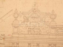 1903 A szarvasi Artézi Gőz-, Kád- és Uszoda Fürdő tervrajzai, 4 db, 40x48 és 48x59 cm VÉDETT!