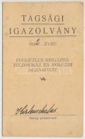 1932 A Független Kisgazda Földmunkás és Polgári Agrárpárt Tagsági igazolványa. 12,5x7,5 cm.