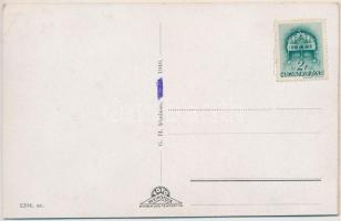 Debrecen, Ferenc József út, Del-Ka, gyógyszertár, Benyáts Emil üzlete, automobil; leporello card (r)