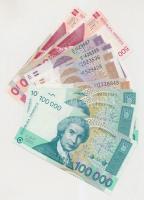 Fehéroroszország 1992. 5R + 25R + 50R (2xklf) + 100R + 1000R + Horvátország 1991. 1D (3x) + 5D (2x) ...