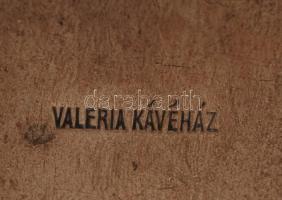 cca 1910 alpakka hamuzó és gyufatartó, "Valéria kávéház" felirattal, d:12 cm, m:10 cm