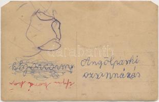 cca 1920 Angolparki ozsonnázás. Jelzetlen, hátoldalon feliratozva. Egy sarok sérült. 14x9 cm