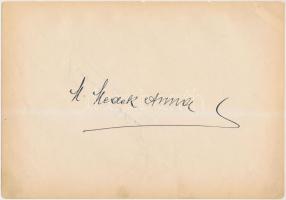 Medek Anna (1885-1960) drámai szoprán operaénekes saját kezű aláírása papírlapon, 16x24cm + ugyanazon a papírlapon másik azonosítandó aláírás