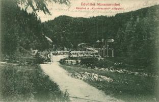 Kozmescsek (Kőrösmező, Jasina) Fahíd; Kaufmann Ábrahám kiadása, Csermák M. amateur felvétele / wooden bridge