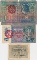 1849. 30kr "Kossuth bankó" + 1912. 10K piros "MAGYARORSZÁG" felülbélyegzéssel + 1915. 10K piros "MAGYARORSZÁG" felülbélyegzéssel T:III,III-