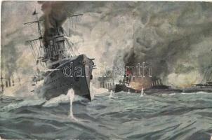 Seegefecht. Der Weltkrieg 1914/15. Moriz & Barschall, Neukölln Nr. 4680. 12 D. / navy art postcard