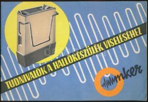 1970 Tudnivalók a hallókészülék viseléséhez, garancialevéllel. Az Orvosi Műszerkereskedelmi Vállalat prospektusa. 23,5x16cm.