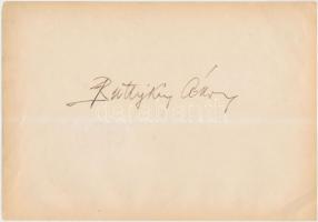 Király Ernő (1884-1954) színész, rendező saját kezű aláírása papírlapon, 16x24cm, hátoldalon Buttyka...