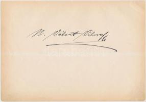 Válent Vilma (1887--1918) alt operaénekesnő saját kezű aláírása papírlapon, 16x24cm, hátoldalon Krammer Ilonka aláírás