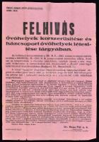 1944 Felhívás az óvóhelyek korszerűsítése és házcsoport óvóhelyek létesítése tárgyában. Újpest megyei város polgármestere által 1944-ben kiadott felhívás. 60x42 cm.