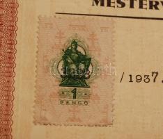 1937 A Budapesti Kereskedelmi és Iparkamara által kiadott vízvezetékszerelő mesterré nyilvánító mest...