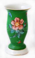Jelzett virág mintás váza, kopott, kézzel festett, m:16,5 cm
