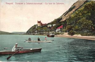 Visegrád, a Dunapart a Salamon toronnyal, csónakázók (EK)